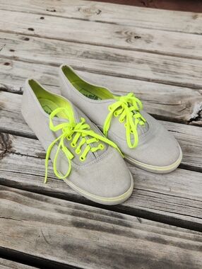 Vans Slip On Sneaker Shoes Gray Neon Yellow 8 Casual Skater Summer